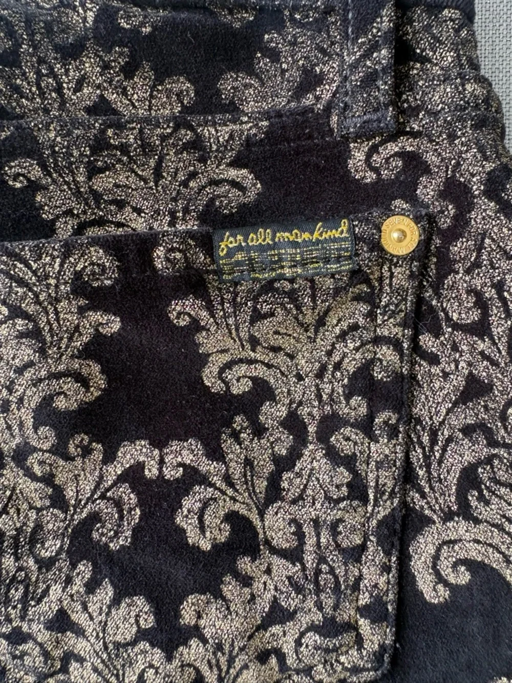 7 For All Mankind Black with Gold Damask Print Glam low rise Jeans